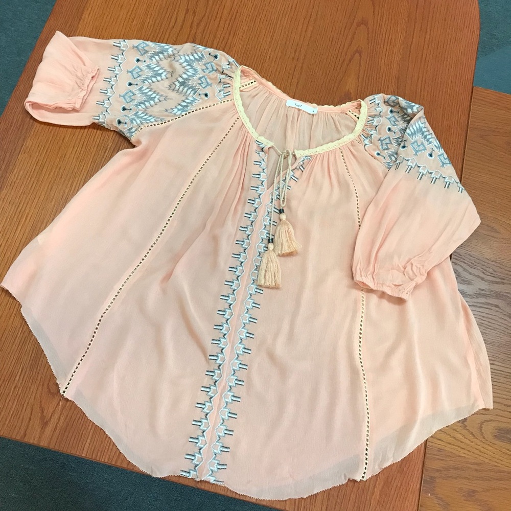 Hazel Peasant top, light salmon color